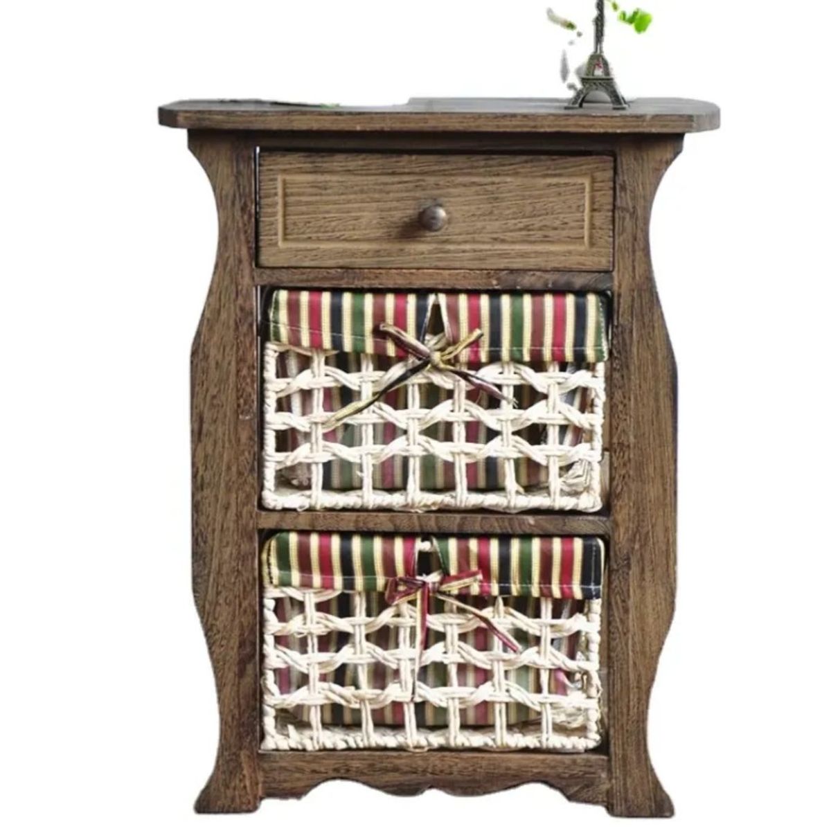 GENERICO - MESA DE NOCHE  MADERA CON DOS CANASTOS FORRADO TELA