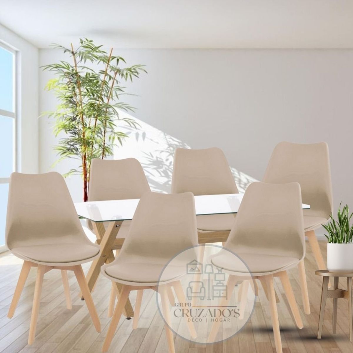 GENERICO - JUEGO COMEDOR 140X90 MAS 6 SILLAS TULIP BEIGE