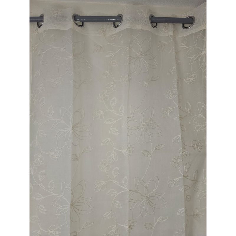 GENERICO - Set de Cortinas Visillo tipo Velo - 2 Paños 140x230cm Blanco Flores