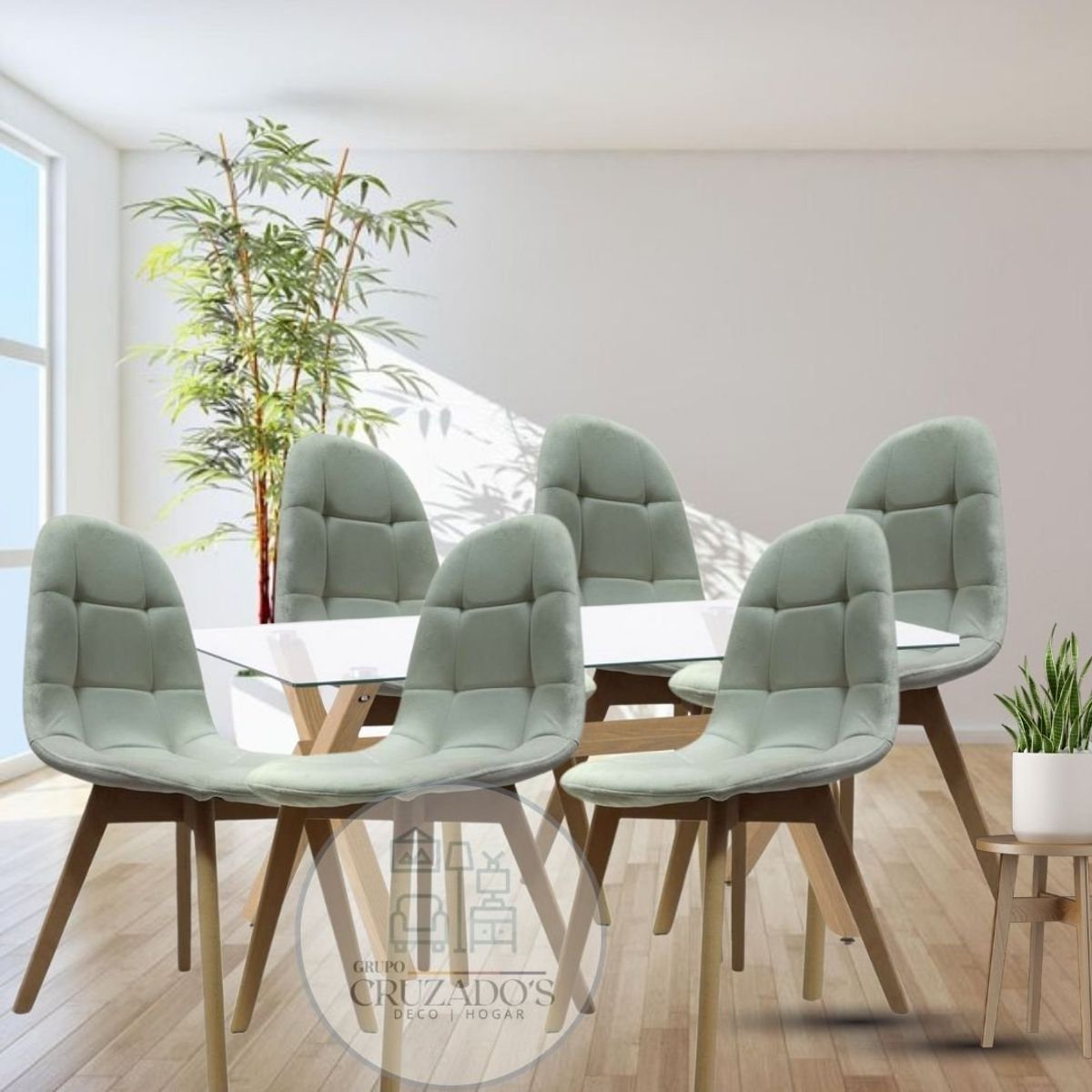 GENERICO - JUEGO COMEDOR MESA 140X90 + 4 SILLAS  CAPITONE BEIGE