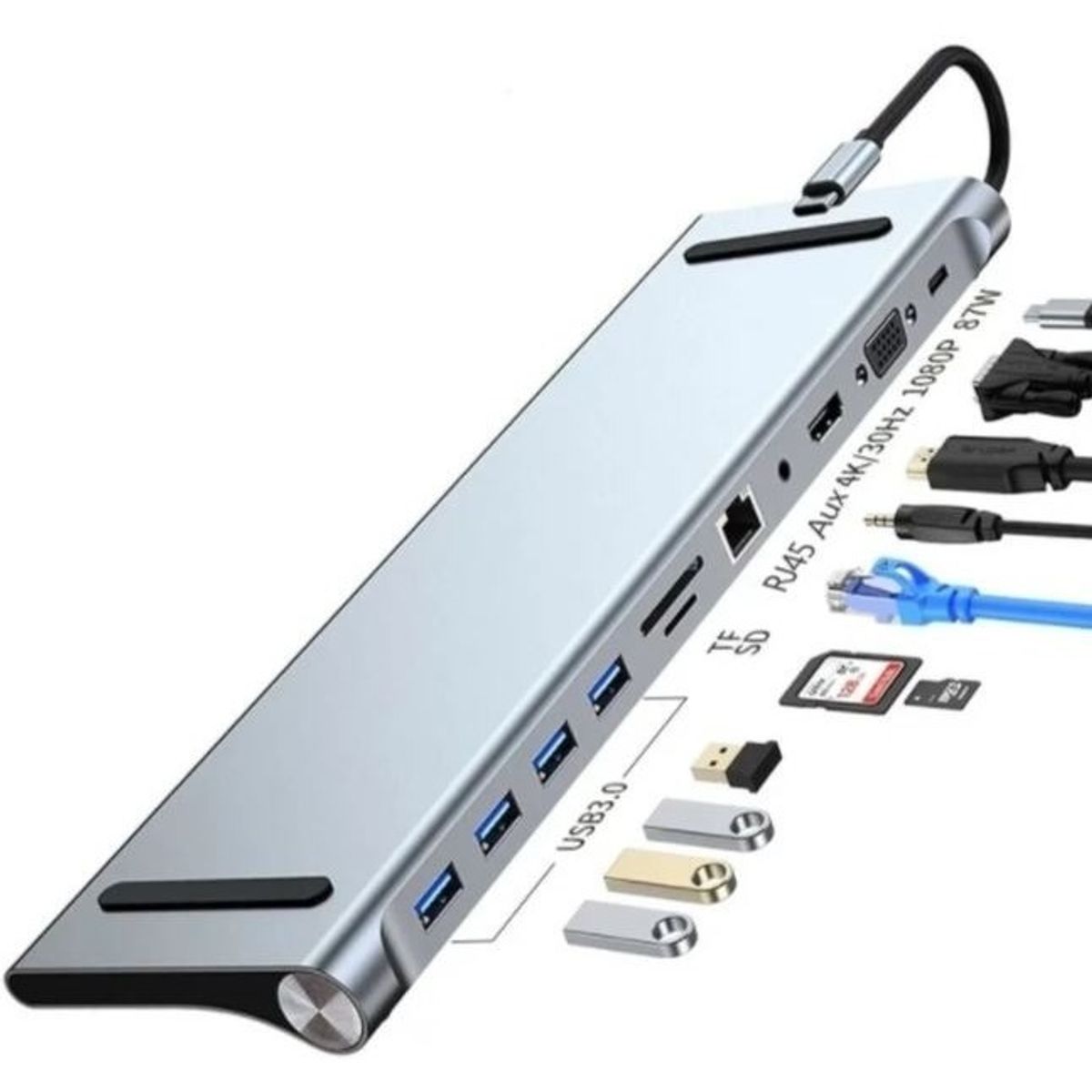 EVERSO - Adaptador Hub 11 En 1 Usb Tipo C Usb-c Hdmi Vga Usb Lan Sd