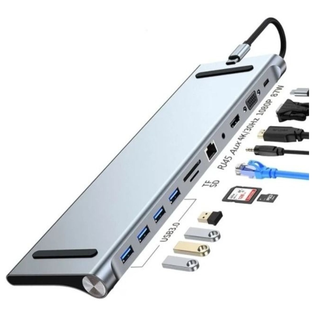 EVERSO - Adaptador Hub 11 En 1 Usb Tipo C Usb-c Hdmi Vga Usb Lan Sd