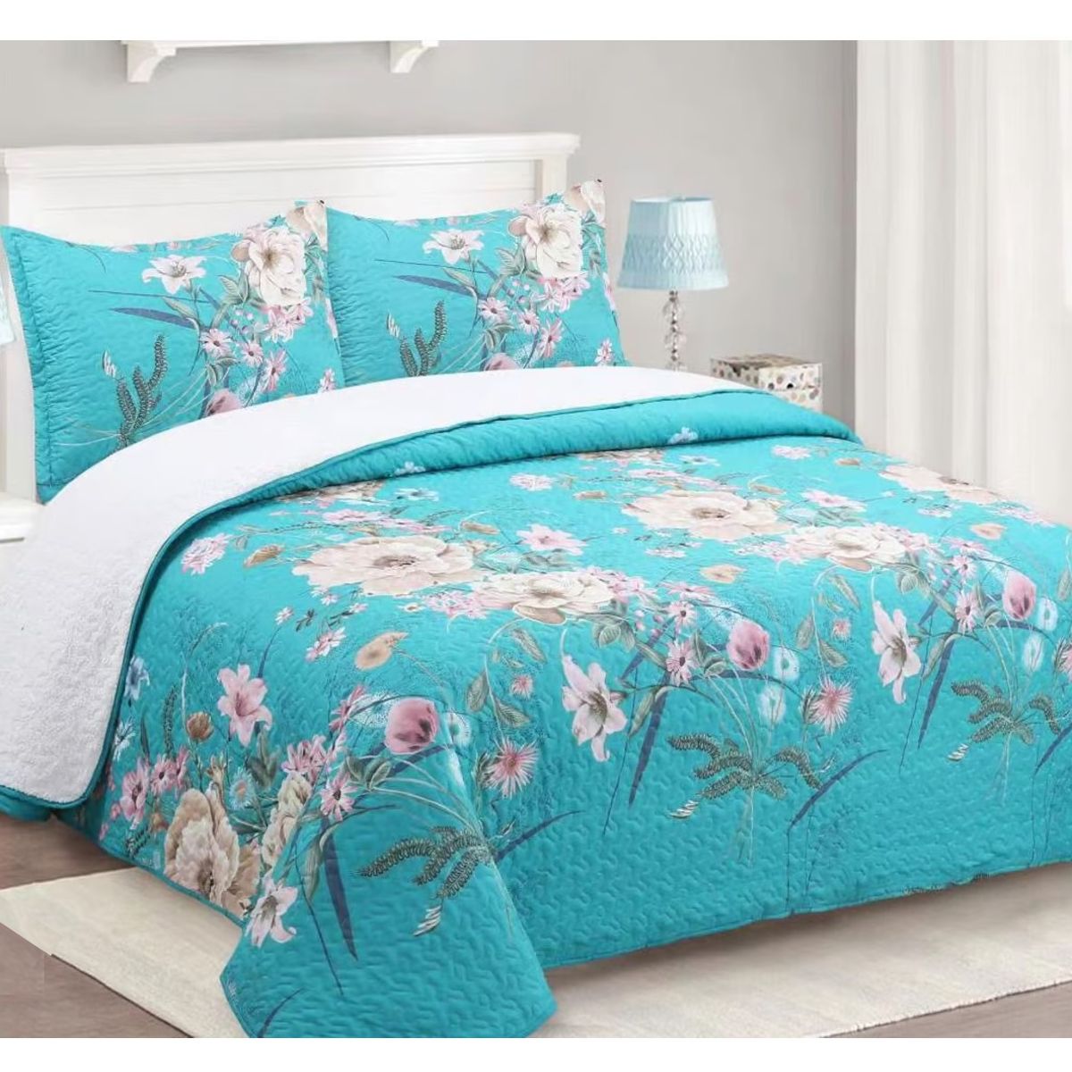 COMPRAPO - Cubrecama Quilt Sherpa 2 Pzas. Mod. Flores del Calipso Fundas 50x70 Cm