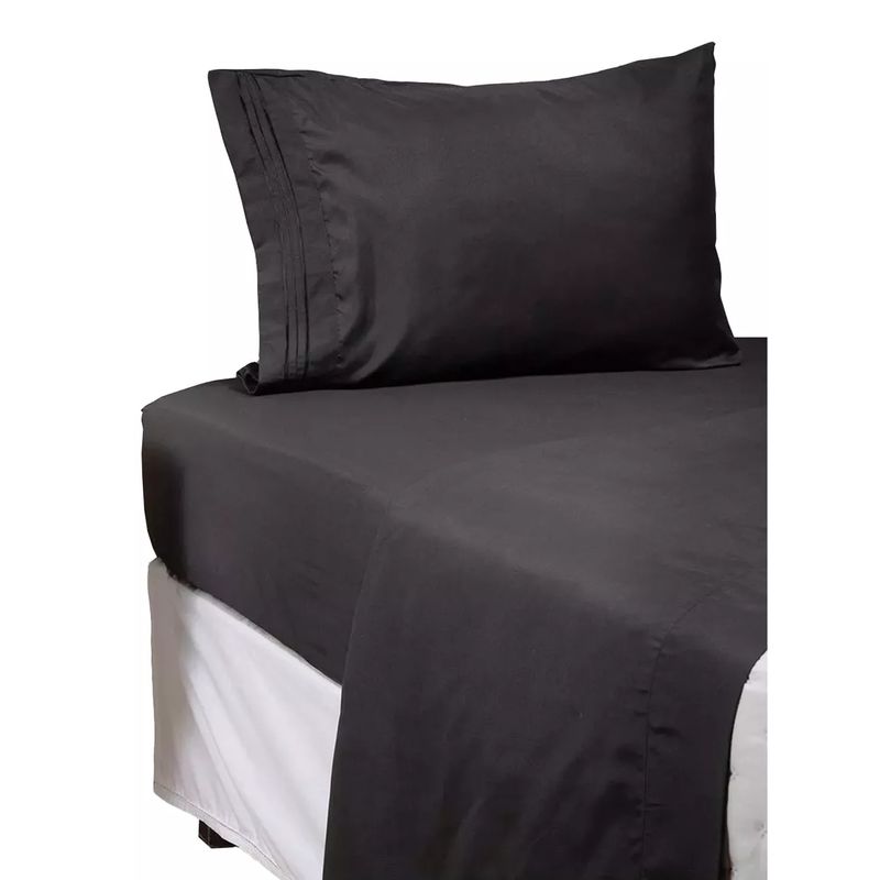 GENERICO - Sábana 1800 ultra suave + funda bordada 15 plazas color negro
