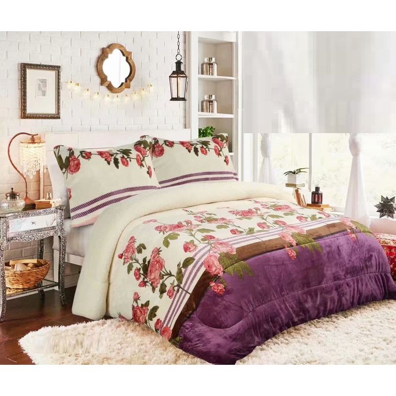 GENERICO - plumon 2 plaza BEIGE FLOR VIOLETA PLUSH con chiporro TF YH14