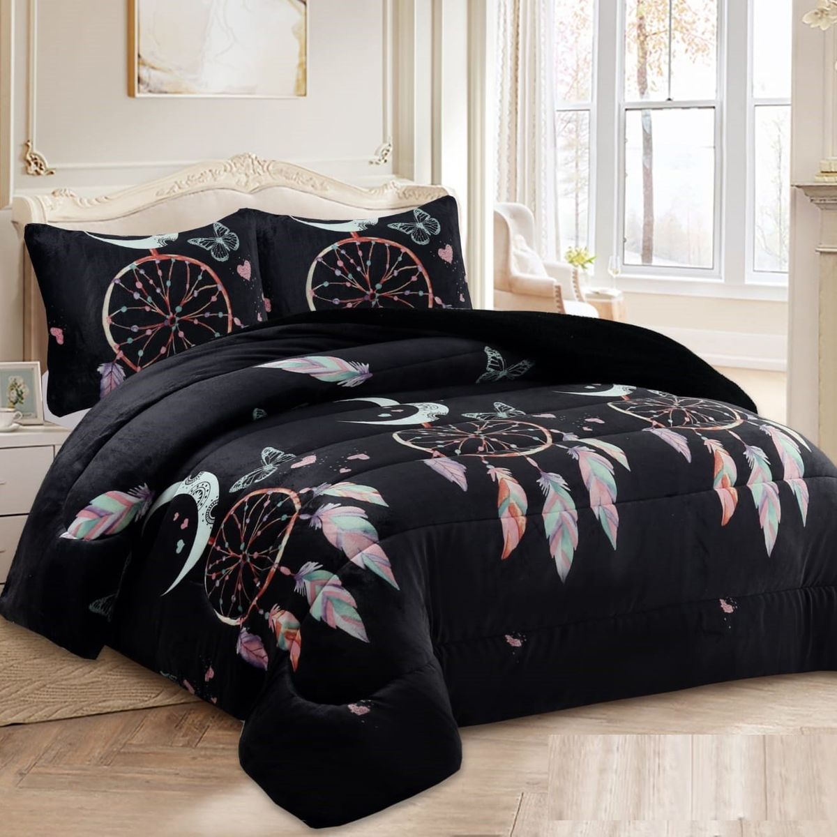 GENERICO - plumon 2 plaza NEGRO ATRAPA SUEÑOS PLUSH con chiporro TF YHN01