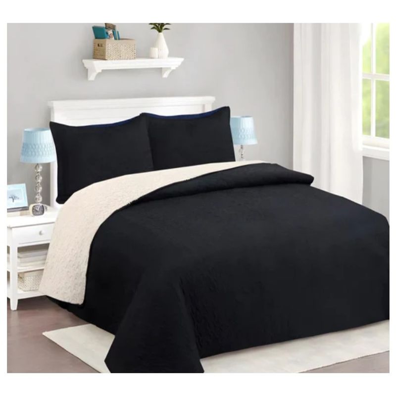 COMPRAPO - Cubrecama Quilt Juvenil Sherpa King Modelo Negro + 2 Fundas