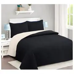 COMPRAPO - Cubrecama Quilt Juvenil Sherpa King Modelo Negro + 2 Fundas