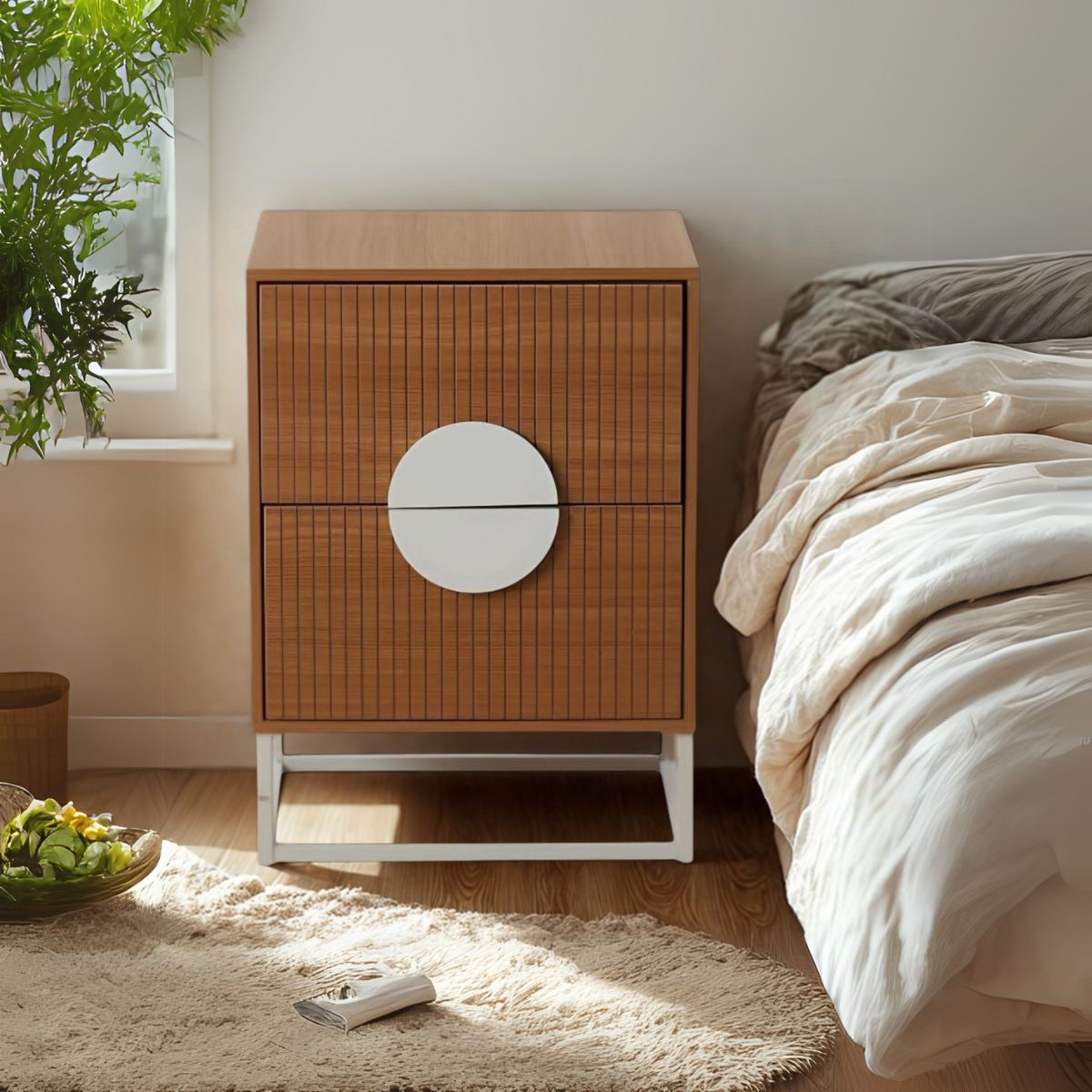 SPACE HOME - Velador premiun 2 cajones con rieles color madera