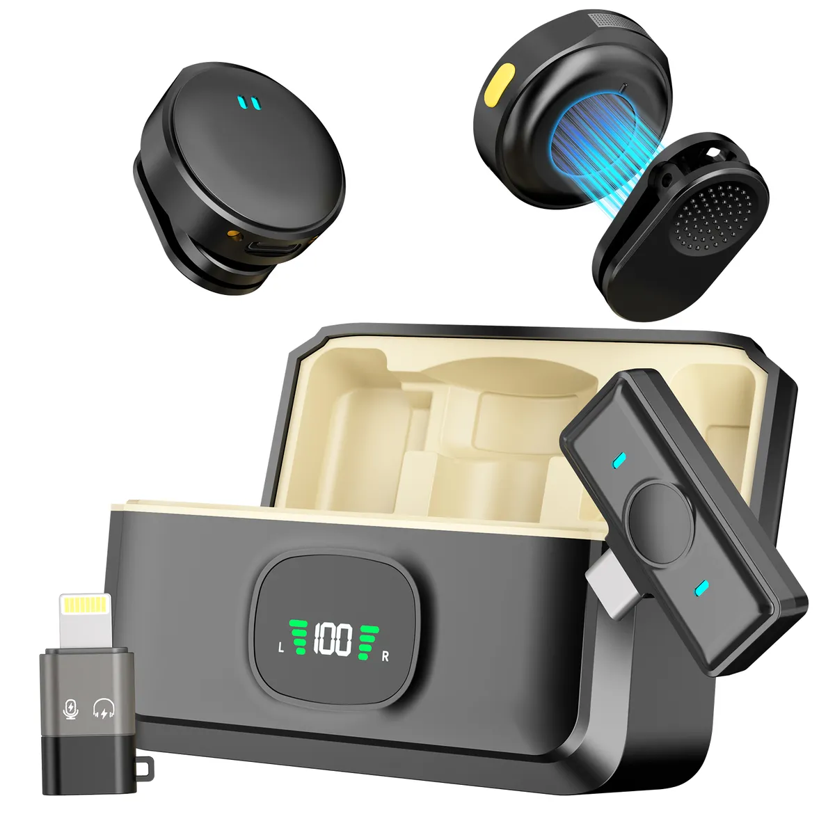 AIZO - Micrófono De Solapa Inalambrico Doble Para iPhone Y Android