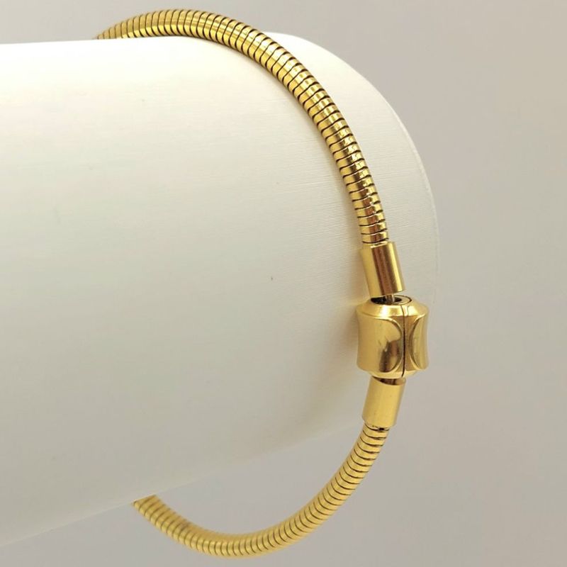 GENERICO - Brazalete de Tejido Serpiente con Broche Barril de Oro Laminado 18k