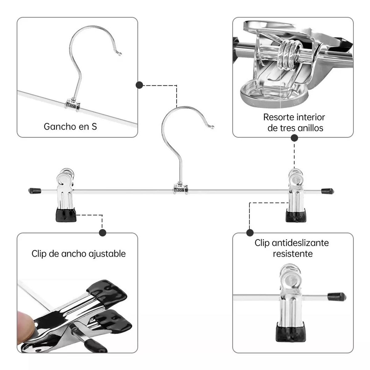 KUANGYE - Pack 30 Colgadores Ganchos Metalicos Con Pinza Para Pantalon