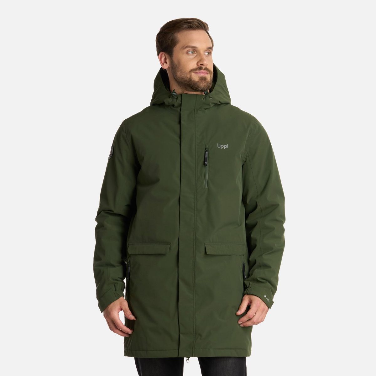 LIPPI - Chaqueta Hombre Mountains Live B-Dry Down Long Jacket Verde Militar Lippi