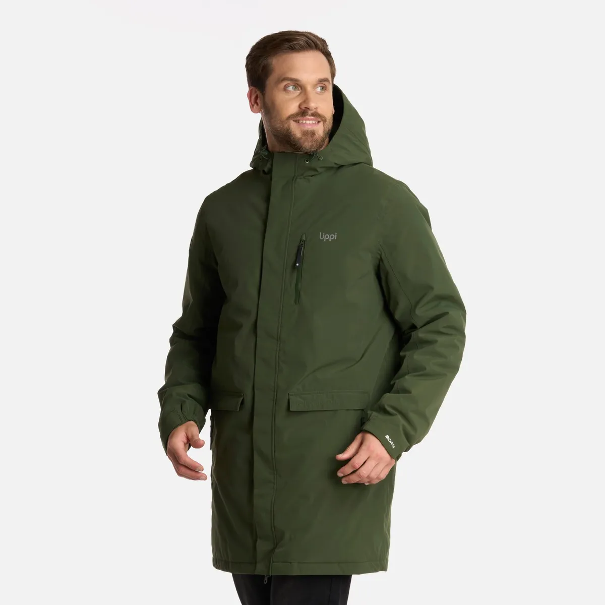 LIPPI - Chaqueta Hombre Mountains Live B-Dry Down Long Jacket Verde Militar Lippi