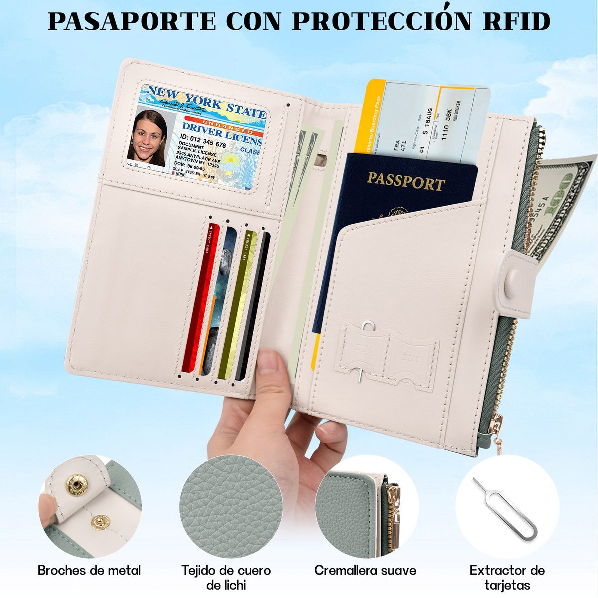 YAYKO - Porta Pasaporte Documentos Funda de Viaje con Proteccion RFID