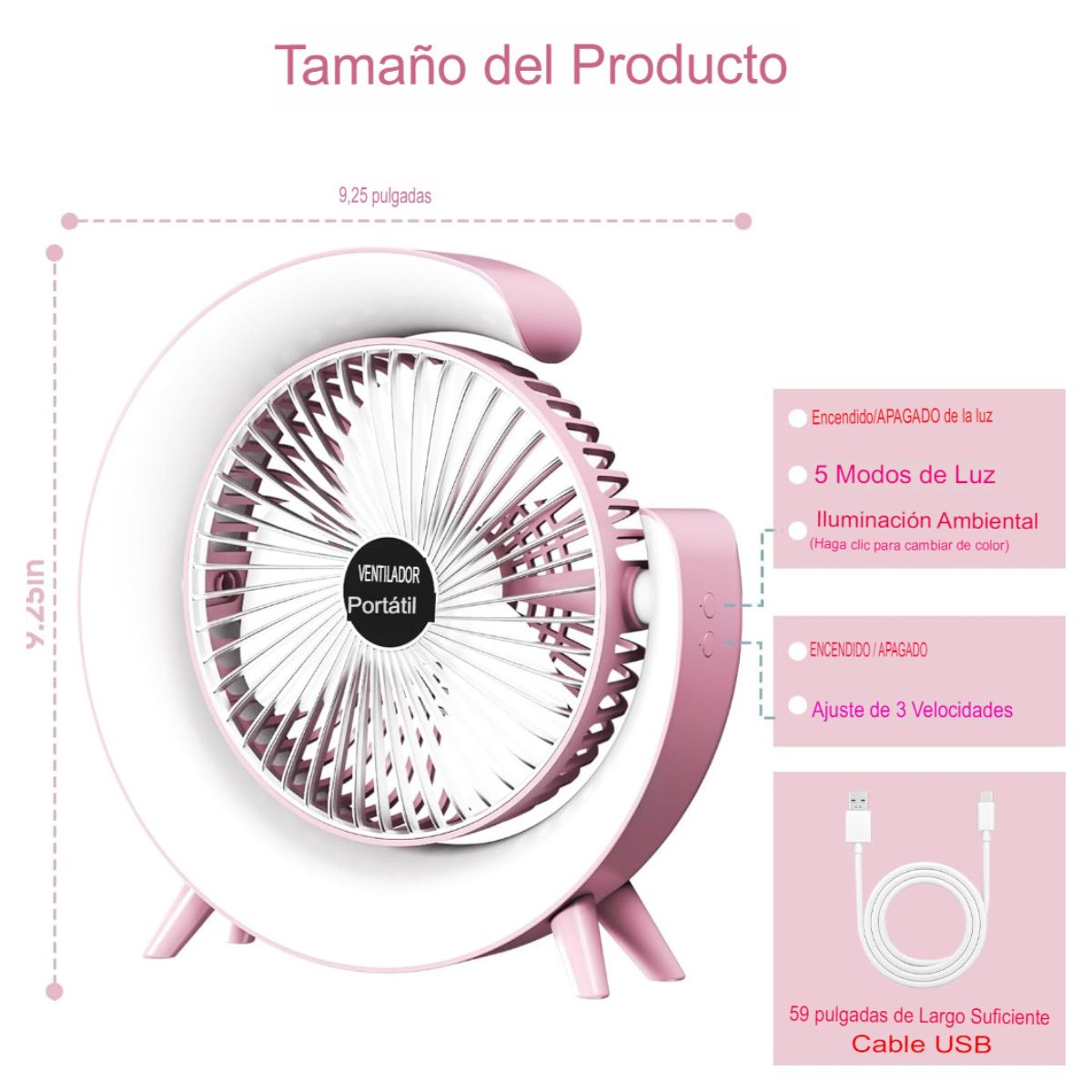 GENERICO - Ventilador-Lampara RGB Forma C