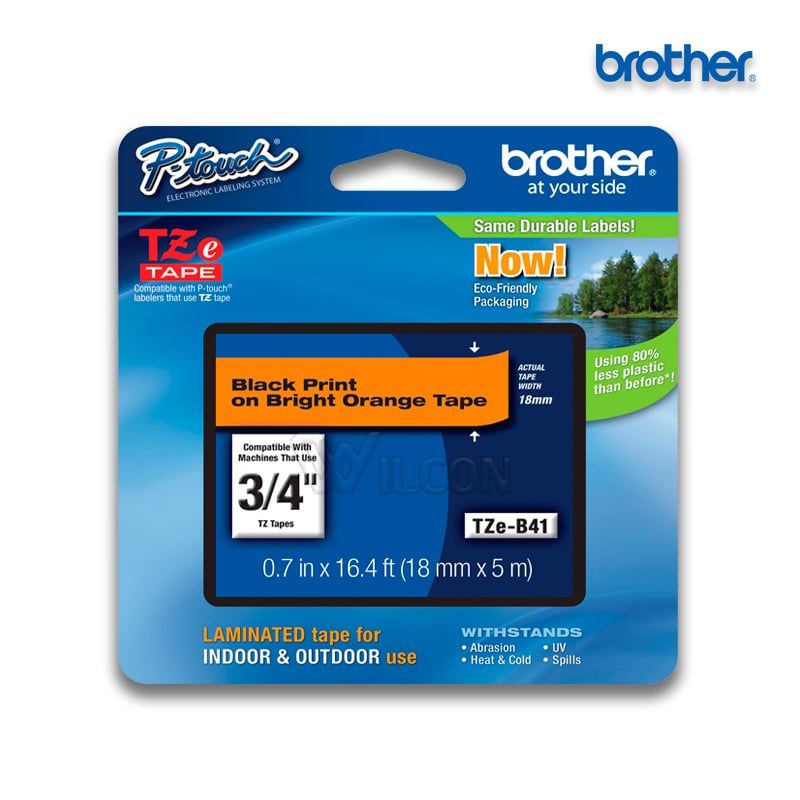 BROTHER - Cinta Brother TZe-B41 18mm x 8m negro sobre naranjo