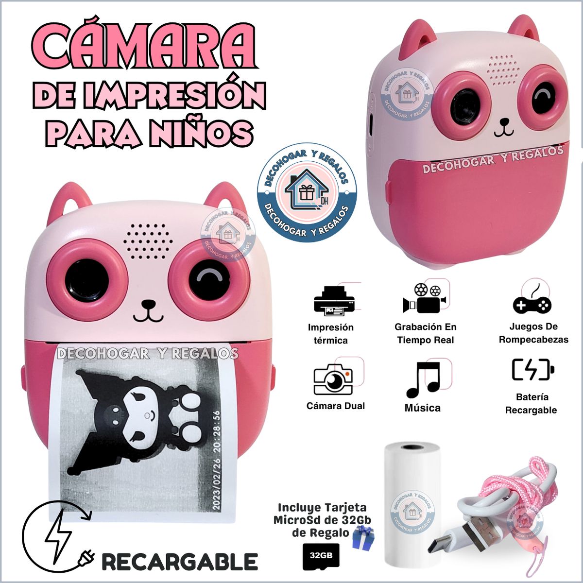 GENERICO - Cámara Digital de Impresión Térmica de Juguete Niños