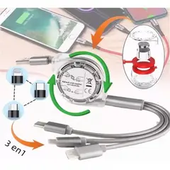 EDWINAYY - Cable 3 En 1 Usb Cargador Para Android iPhone Tipo-c 1m