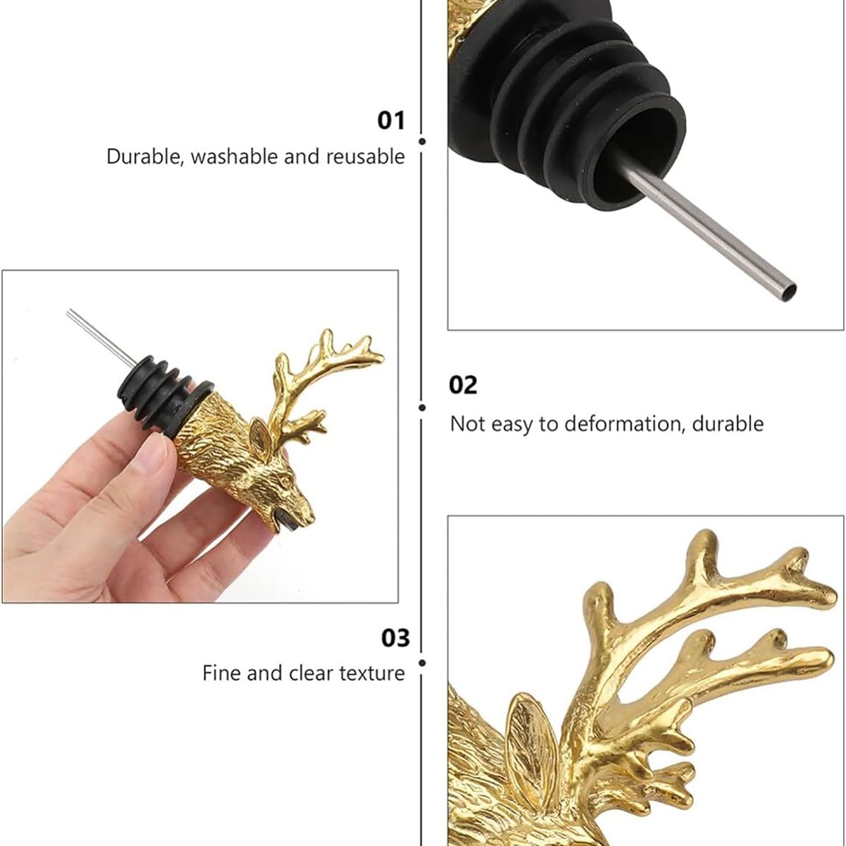 KUANGYE - Tapón De Vino Con Forma De Cabeza De Ciervo Dorada Dispensador Licor