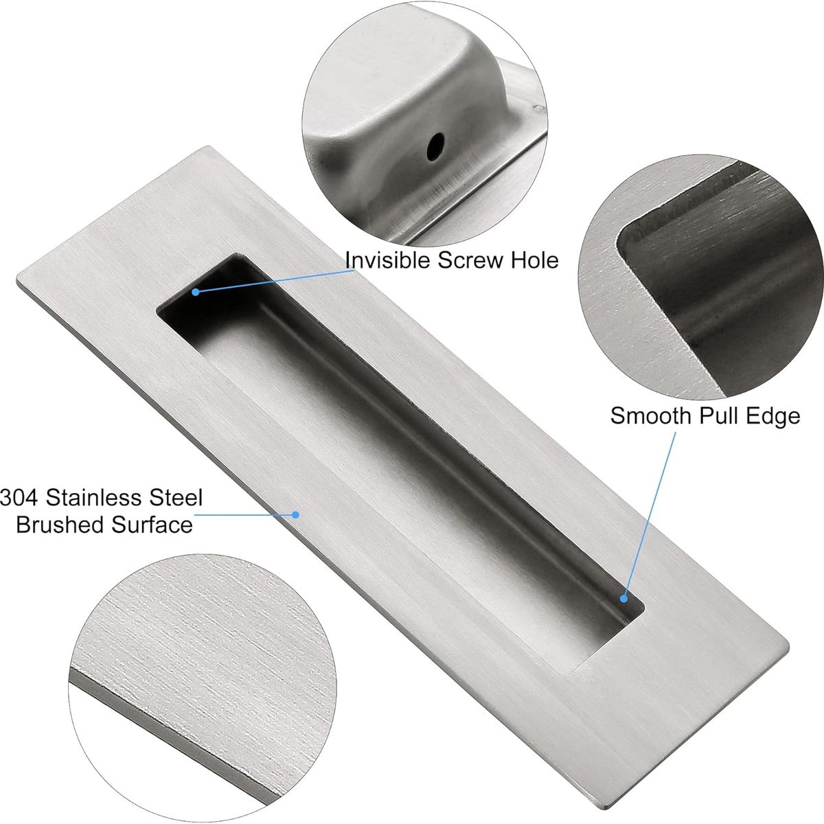 KUANGYE - 4 Asa Rectangular Embutida Puerta Closet Acero 100mm X 50mm