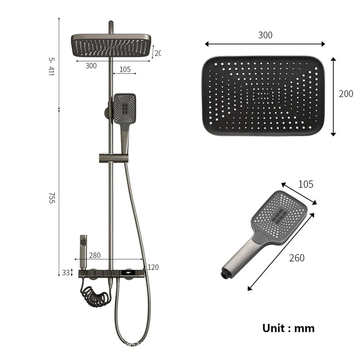 BITART - Ducha Columna Moderna 4 Funciones Llave Botones Digital Negro…