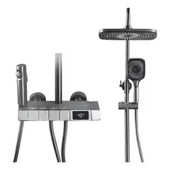 BITART - Ducha Columna Moderna 4 Funciones Llave Botones Digital gris