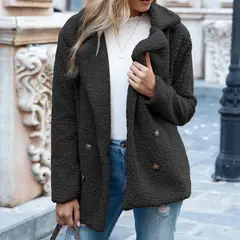 TIOZONEY - Chaqueta de felpa para mujer- Negro