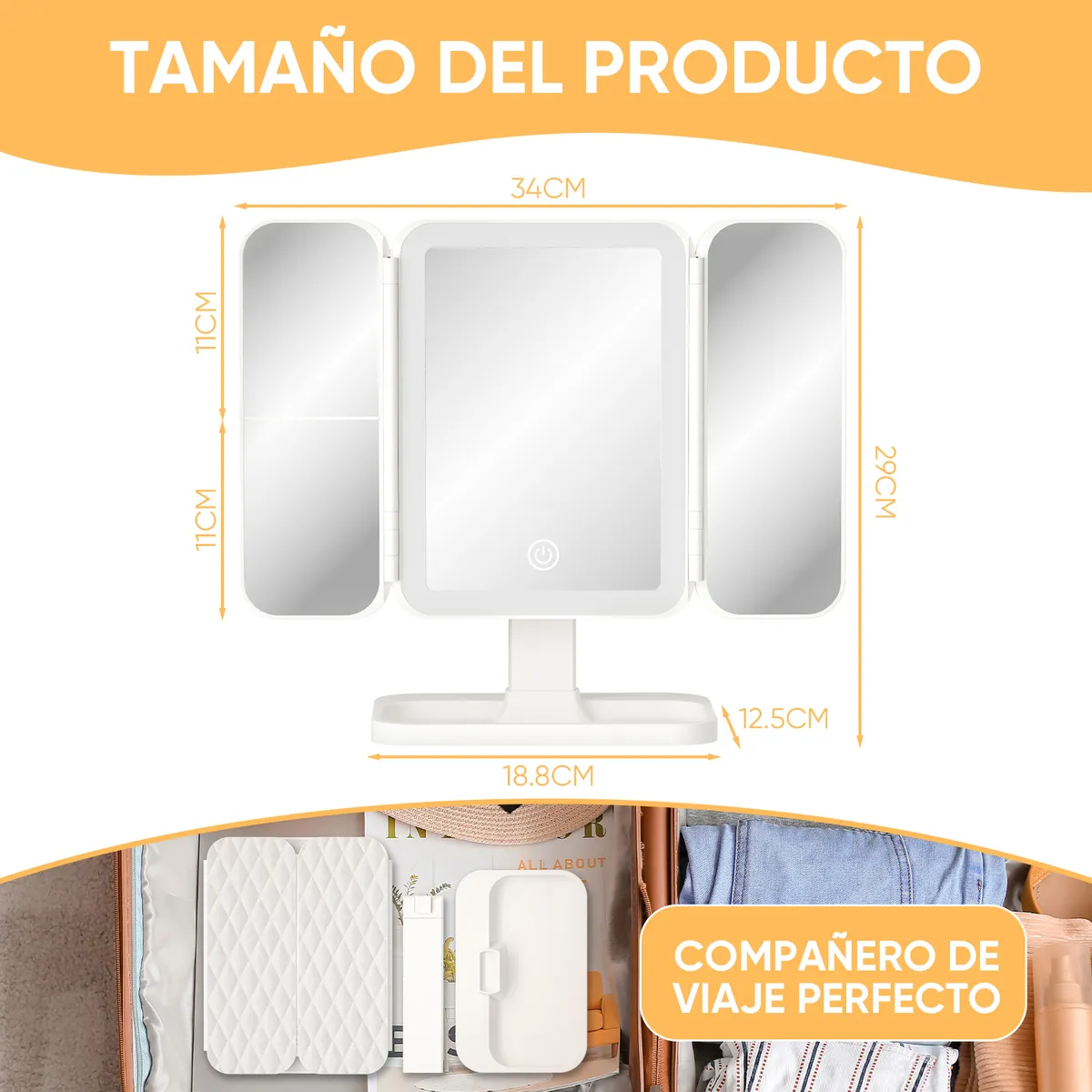 YAYKO - Espejo Para Maquillaje Aumentos 2x 3x Luz Led