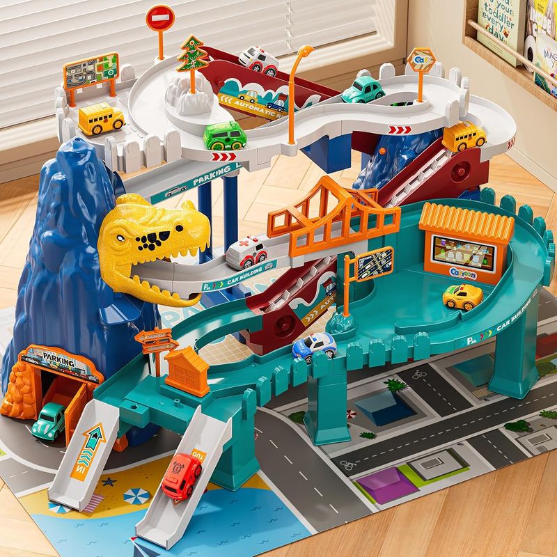 ANIKIDS - Pista De Autos Juguete Niño Niña Parque Aventura Dinosaurio