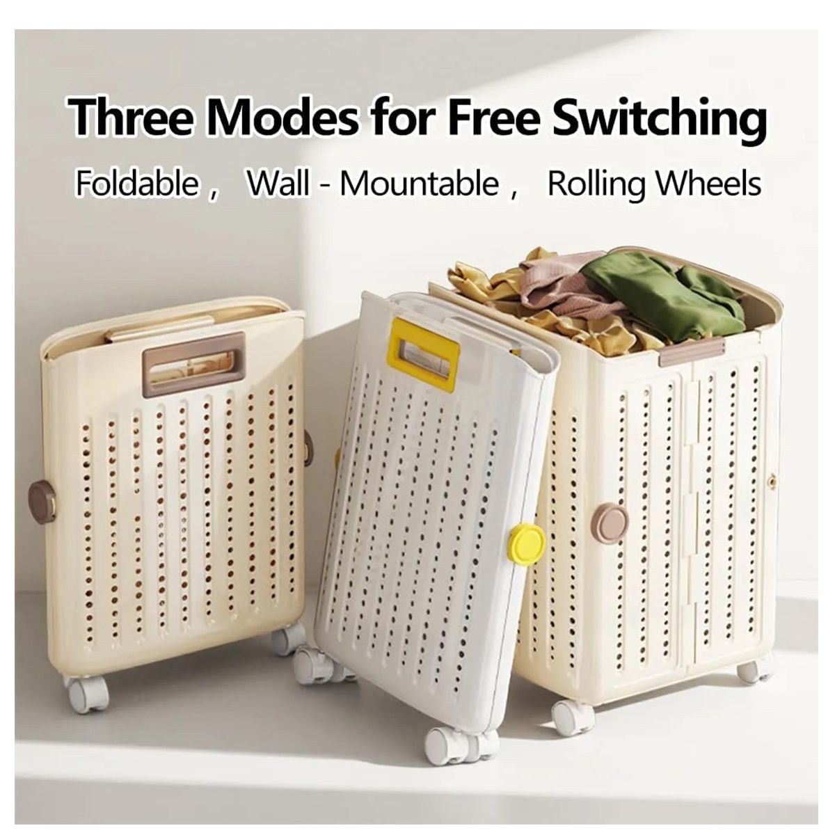 EVERSO - Canasta Lavandería Plegable Con Ruedas -cesto Portátil Hogar