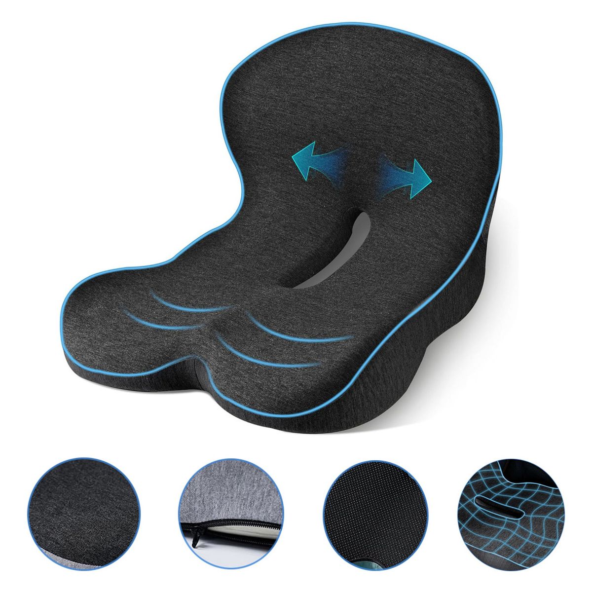 EVERSO - Cojín De Asiento Con Soporte Lumbar Memory Foam Para Silla