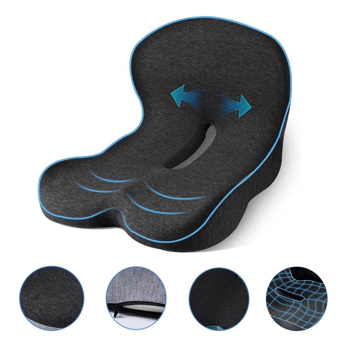 EVERSO - Cojín De Asiento Con Soporte Lumbar Memory Foam Para Silla