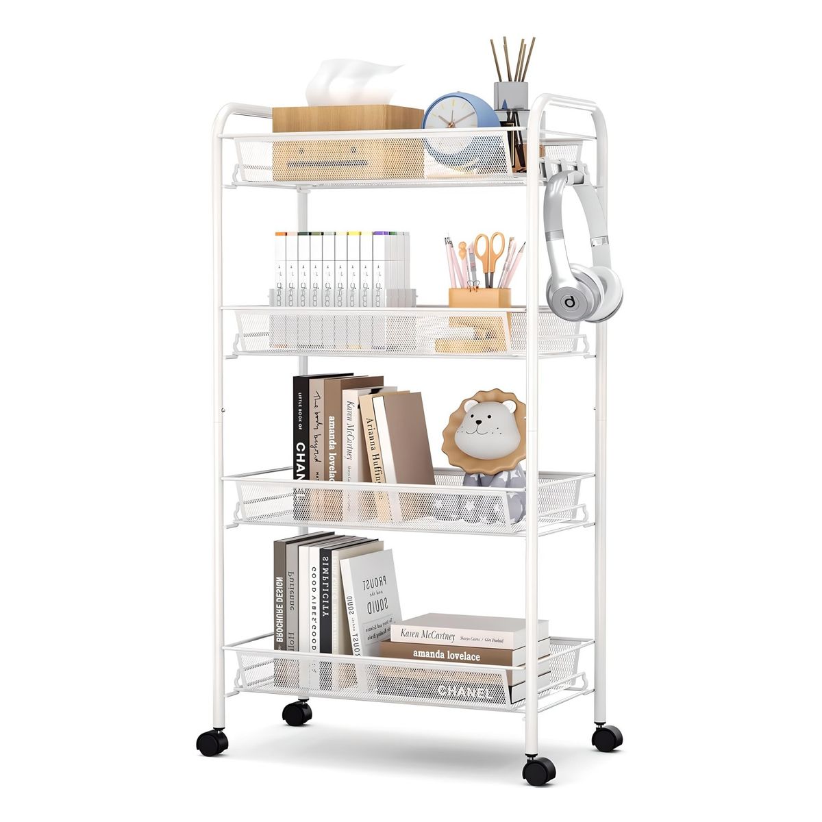 PROCHEF - Carro Organizador Multiuso Acero Blanco 4 Bandejas Removibles