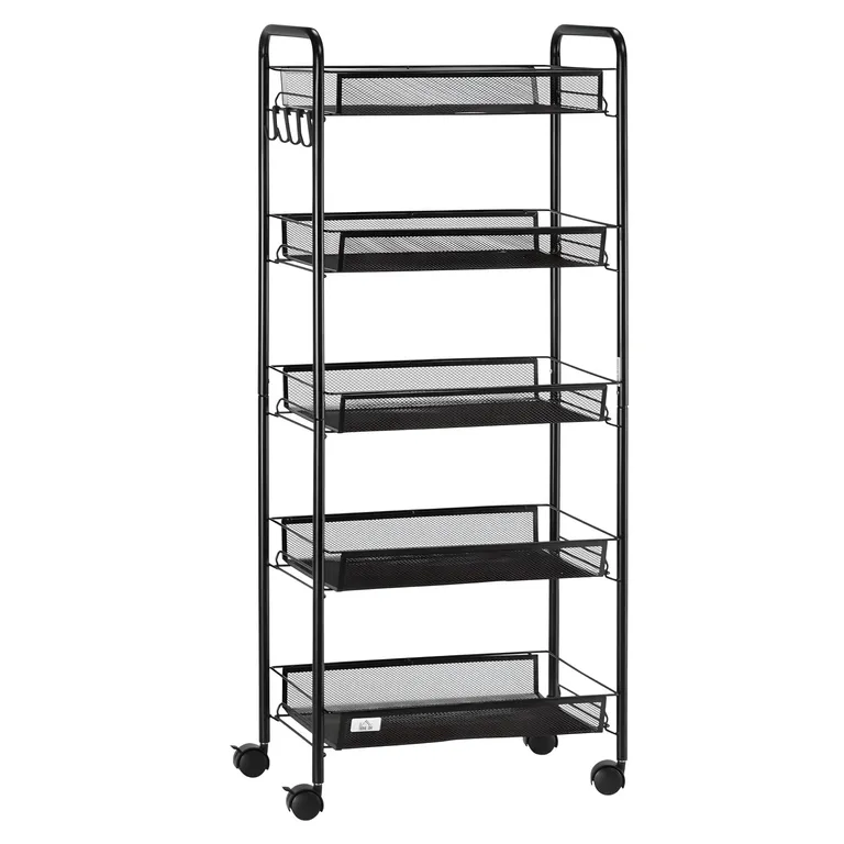 Carro Organizador Multiuso Acero Negro 5 Bandejas Removibles