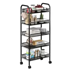 PROCHEF - Carro Organizador Multiuso Acero Negro 5 Bandejas Removibles