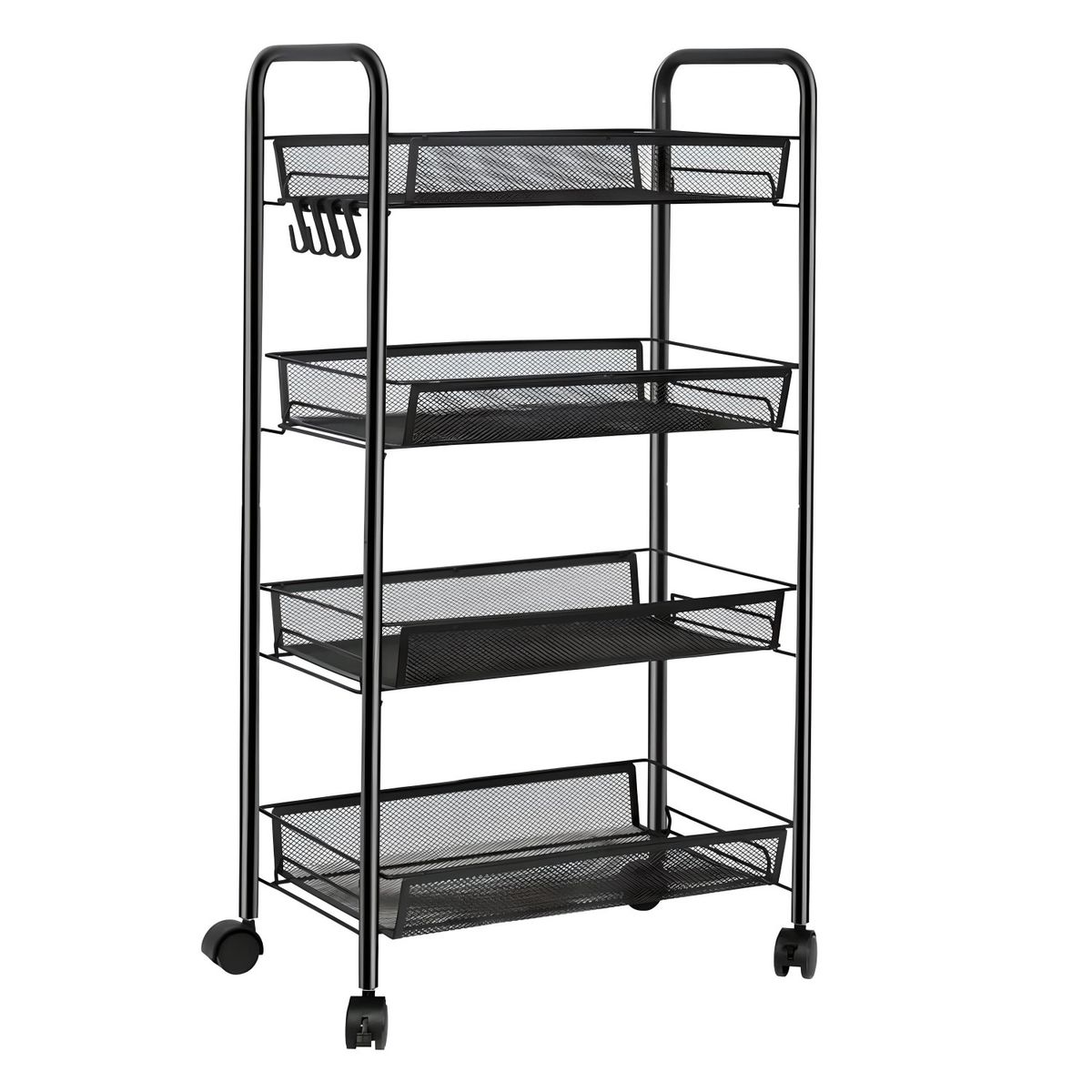 PROCHEF - Carro Organizador Multiuso Acero Negro 4 Bandejas Removibles