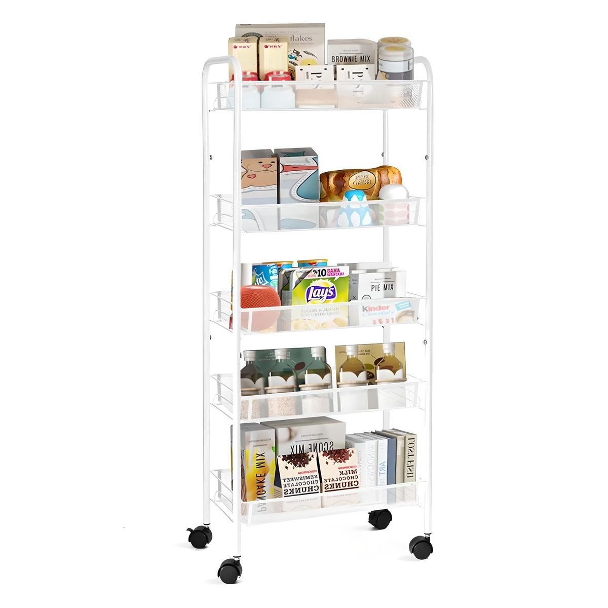 PROCHEF - Carro Organizador Multiuso Acero Blanco 5 Bandejas Removibles