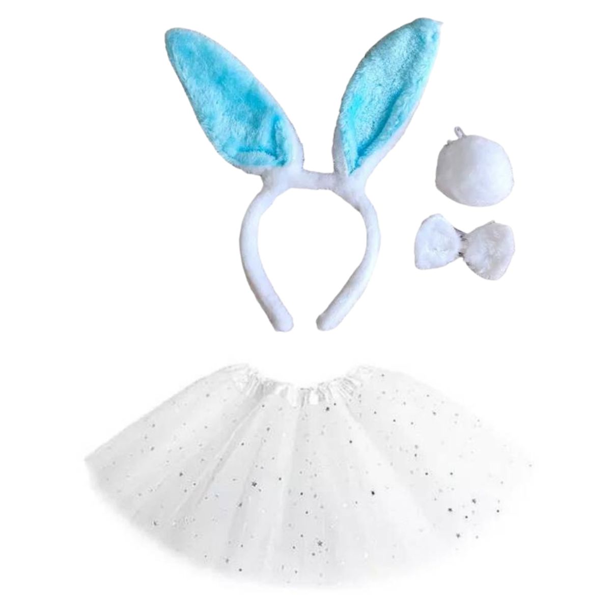 GENERICO - Disfraz Niña Conejita Tutú+orejas+humita+Cola Celeste-Blanco
