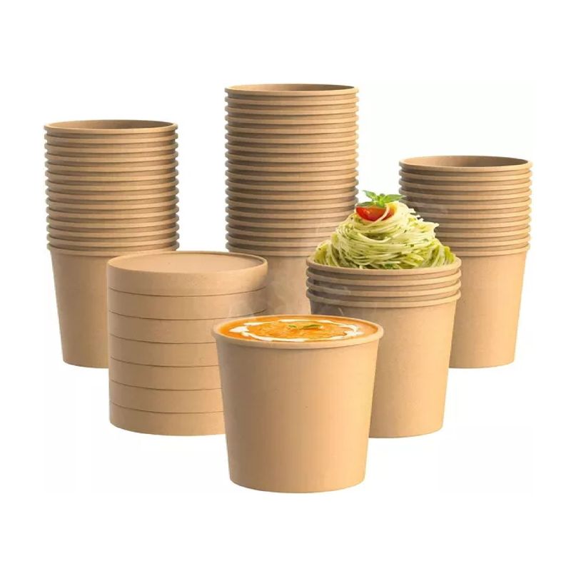 GENERICO - 25 Pote Kraft Contenedor De Alimentos Pote Sopa C/tapa 16oz