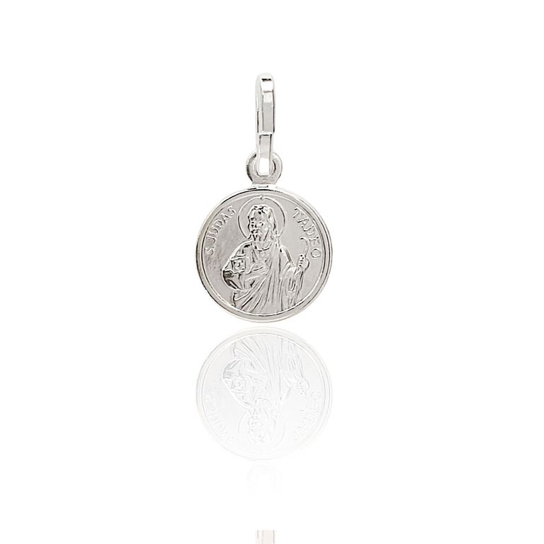 Colgante Medalla 10mm San Judas Tadeo Plata Fina 925 Plateado TALLA UNICA