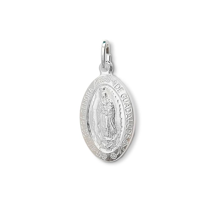 Colgante Medalla Virgen De Guadalupe Borde 21x14mm Plata Fina 925 Plateado TALLA UNICA