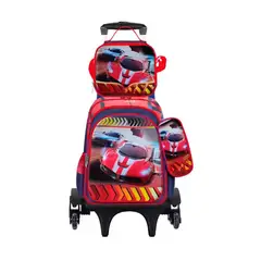 GLOBAL LATIN GROUP - Maleta Mochila 3 en 1 con ruedas y accesorios diseño de Carrera