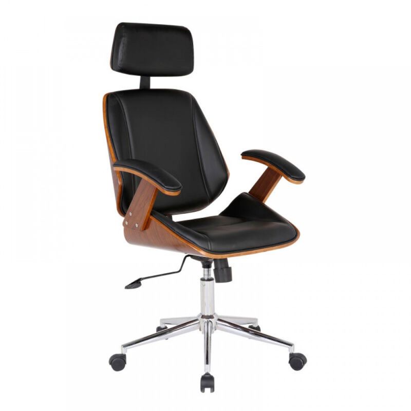 PANDALINO - Silla Ejecutiva Ergo - Cuero Negro - Apoyabrazos de Madera y Reposacabezas Ajustable