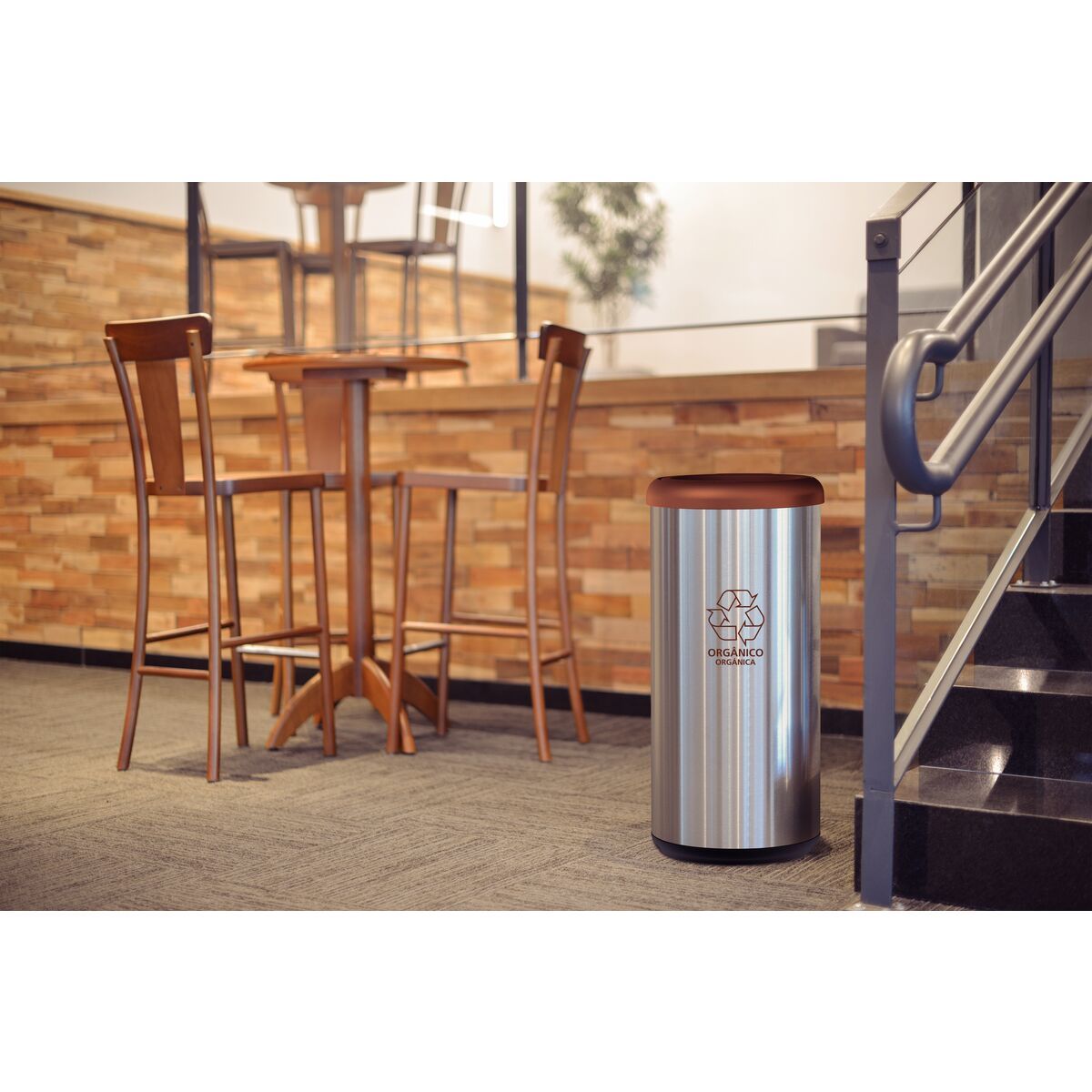 TRAMONTINA - Basurero en Acero con Tapa Vaivén Marrón 40L Tramontina Piemonte