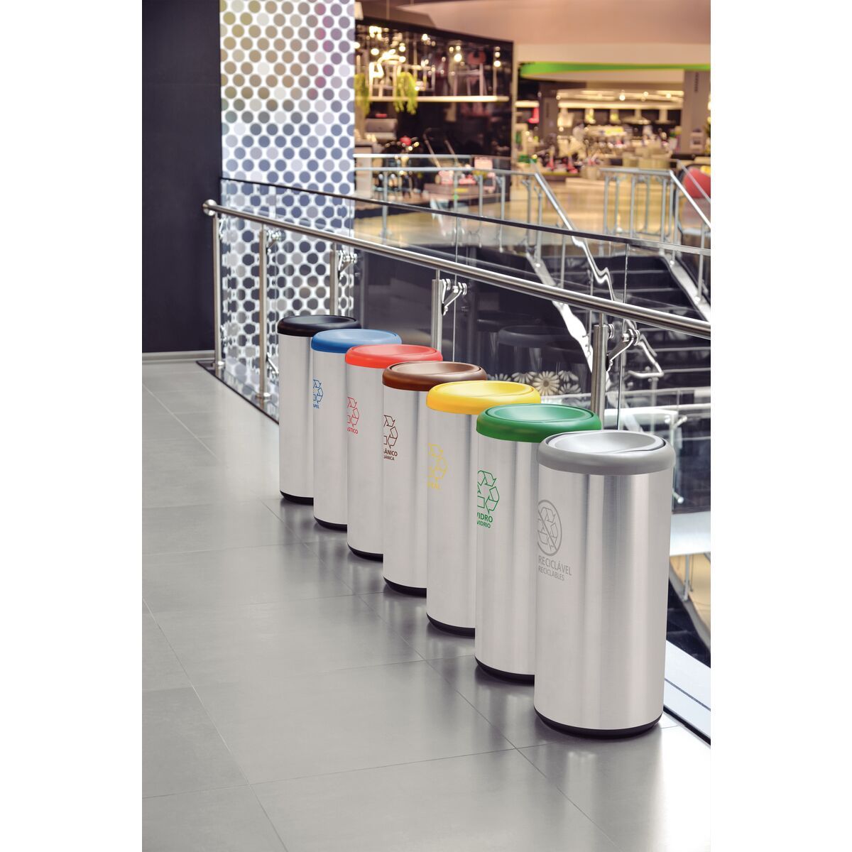 TRAMONTINA - Basurero en Acero con Tapa Vaivén Gris 40L Tramontina Piemonte