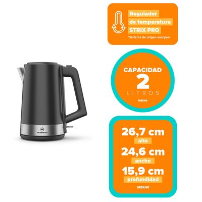 Imagen 2 del producto Hervidor Eléctrico 2L Regulador de Temperatura y Apagado Automático MEK40 Negro