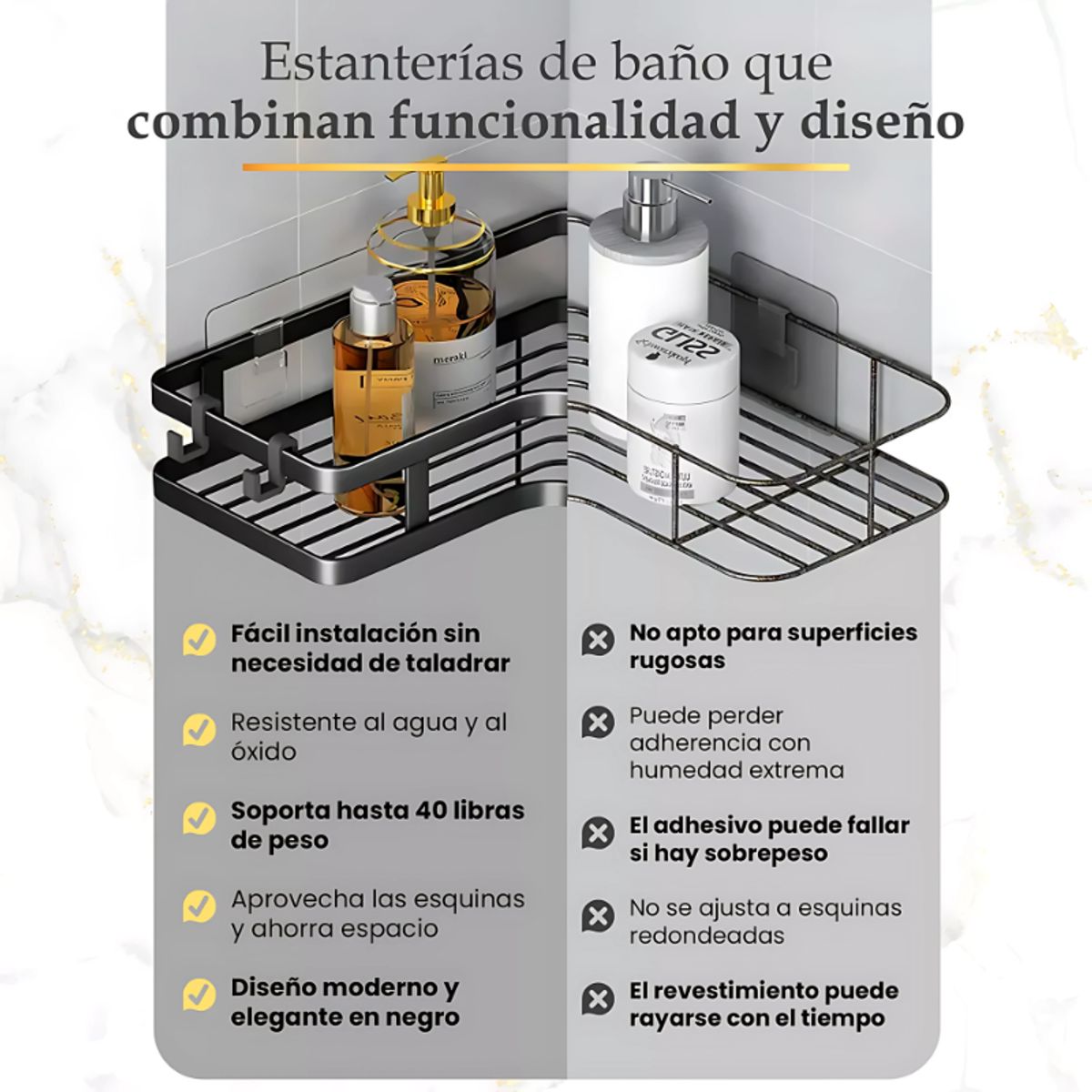 BELIDASHOP - Esquineros De Ducha Ganchos Porta Cepillos Jaboneras 6 Pzas