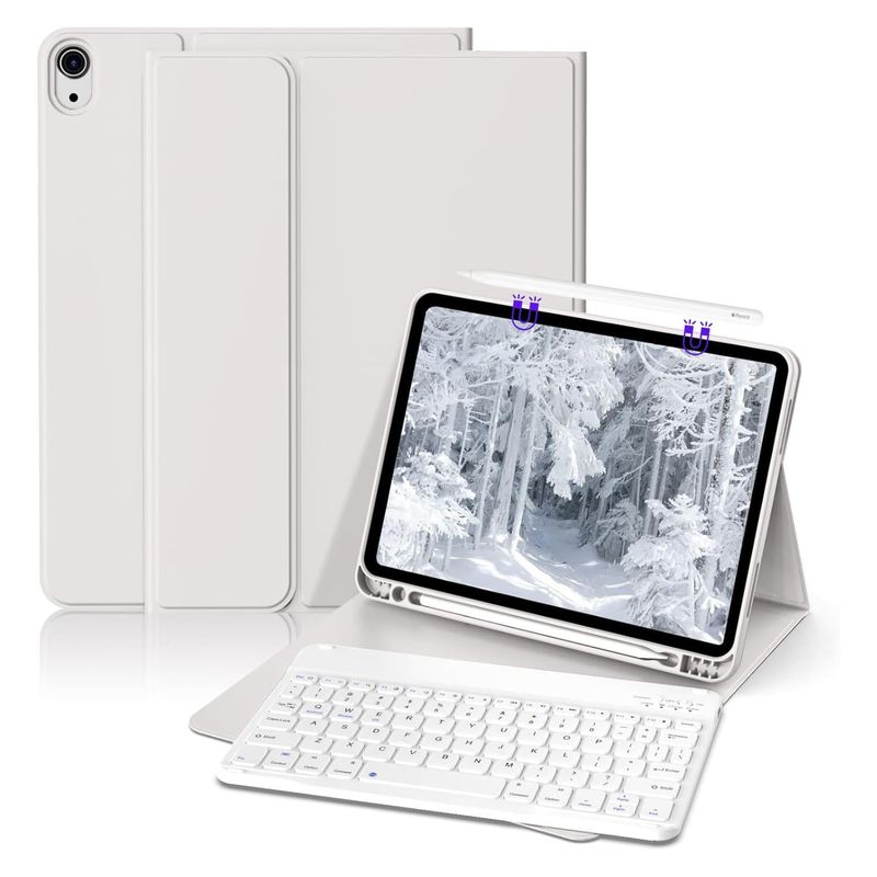 GENERICO - Funda Teclado Para iPad Air 11 M2 Ranura Pen Carga Magnética - Rosa - Gris