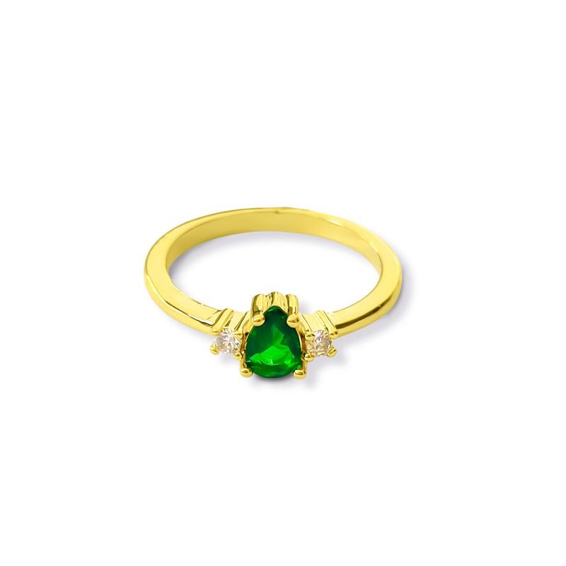 ANDREA COGGIOLA JOYAS - Anillo Gota Circón Verde Solitario Enchapado Oro 18K.-